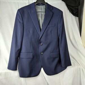 Pronto Uomo Mens 42 Short Blue Blazer Suit Jacket Sport Coat Wool Blend 2-Button